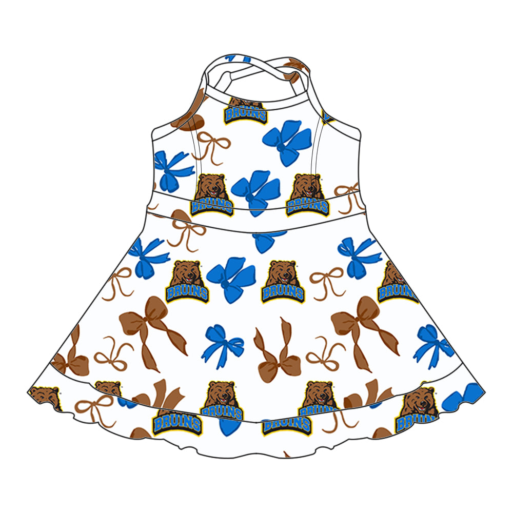 (Custom Design Preorder MOQ 5 Each Color) Team's UCLA Bruins Bows Print Girls Summer Clothes Sisters Matching Wear