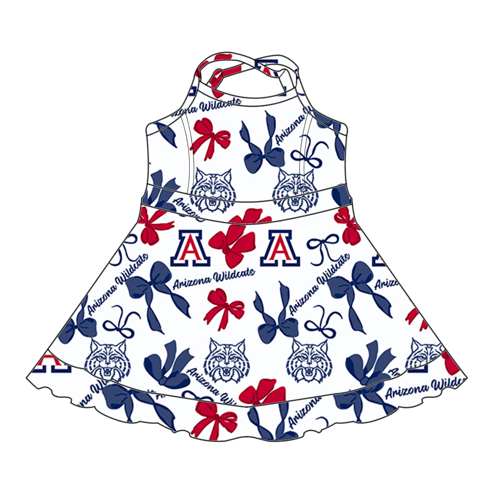 (Custom Design Preorder MOQ 5 Each Color) Team's Arizona Wildcats Bows Print Girls Summer Clothes Sisters Matching Wear