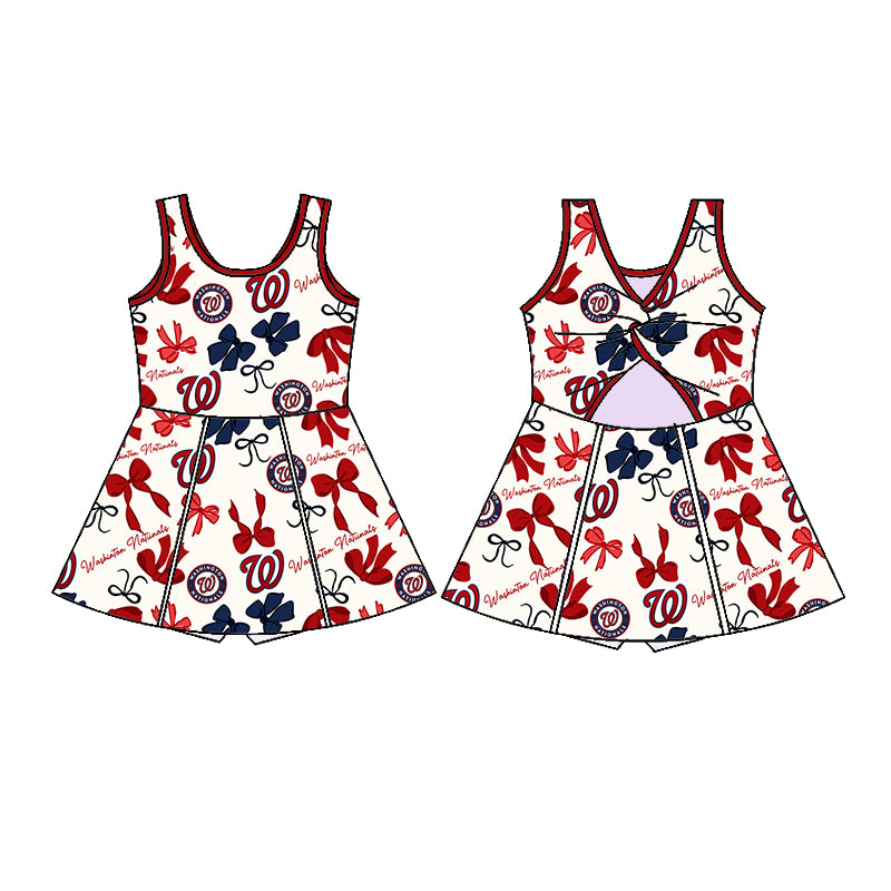 (Custom Design Preorder MOQ 5 Each Color) Team's WASHINGTON Bows Print Girls Summer Clothes Sisters Matching Wear