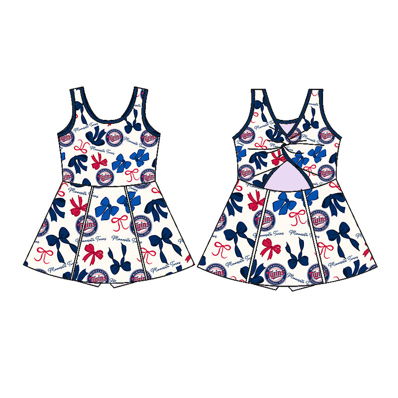 (Custom Design Preorder MOQ 5 Each Color) Team's Minnesota Twins Bows Print Girls Summer Clothes Sisters Matching Wear