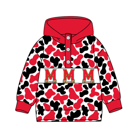 (Custom Design Preorder MOQ 5) Team's Maryland Terrapins Camo Print Kids Long Sleeve Buttons Hoodie Top