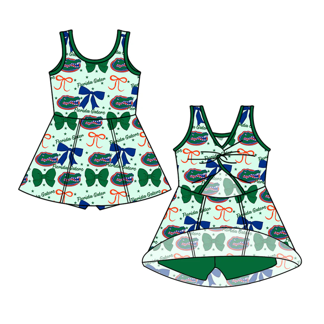 (Custom Design Preorder MOQ 5) Team's Florida Bows Print Backless Top Shorts Skirts Girls Summer Yoga Dress