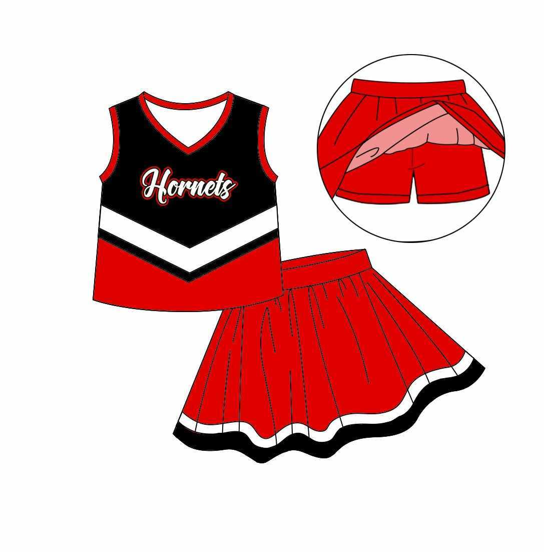 (Custom Design Preorder MOQ 5) Girls Black Football Team's Hornets Skirts With The Shorts Clothes Sets