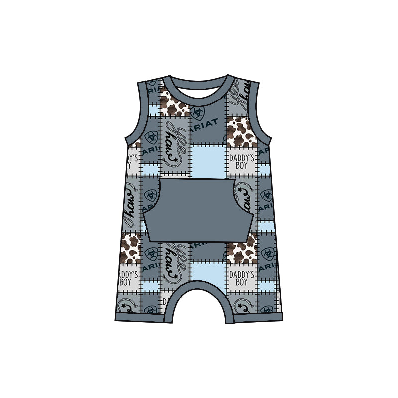 (Custom Design Preorder MOQ 5) Daddy's Boy Print Baby Boys Summer Romper