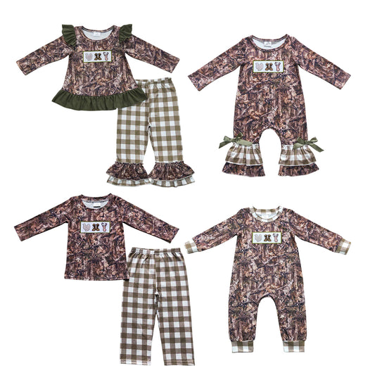 Turkey Boots Deer Embroidery Camo Print Kids Fall Matching Clothes Sibling Wear