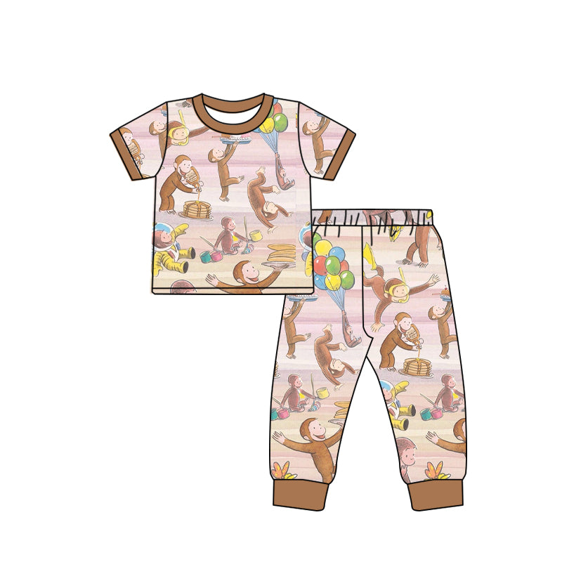 (Custom Design Preorder MOQ 20) Monkey Print Kids Fall Bamboo Pajamas Clothes Set