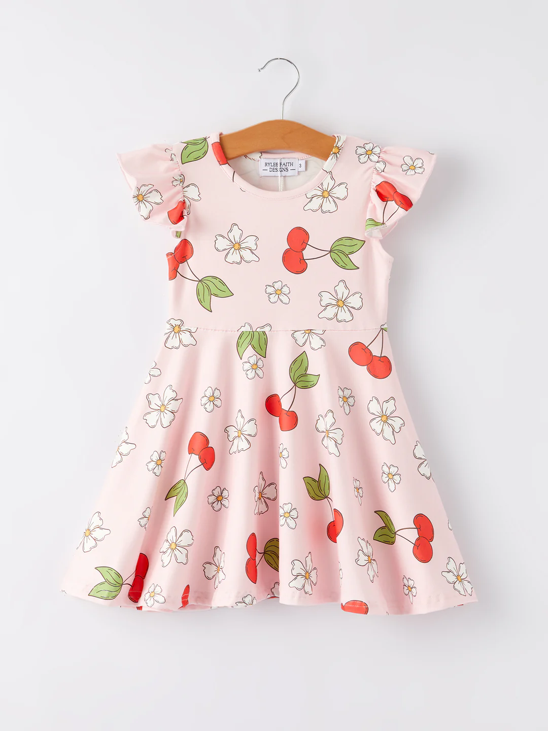 (Custom Design Preorder MOQ 5) Cherry Flowers Print Girls Knee Length Summer Dress