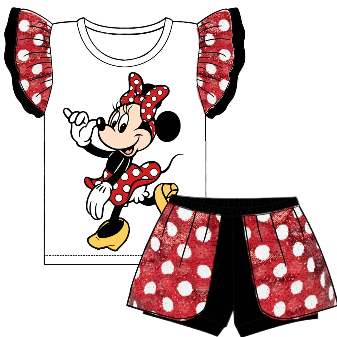 (Custom Design Preorder MOQ 5) Cartoon Mouse Print Girls Summer Clothes Set