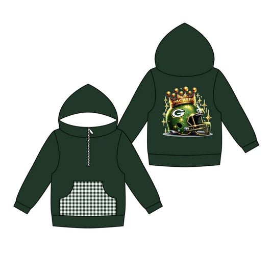 (Custom Design Preorder MOQ 5) Team's PACKERS Print Pocket Kidss Long Sleeve Zipper Hoodie Top