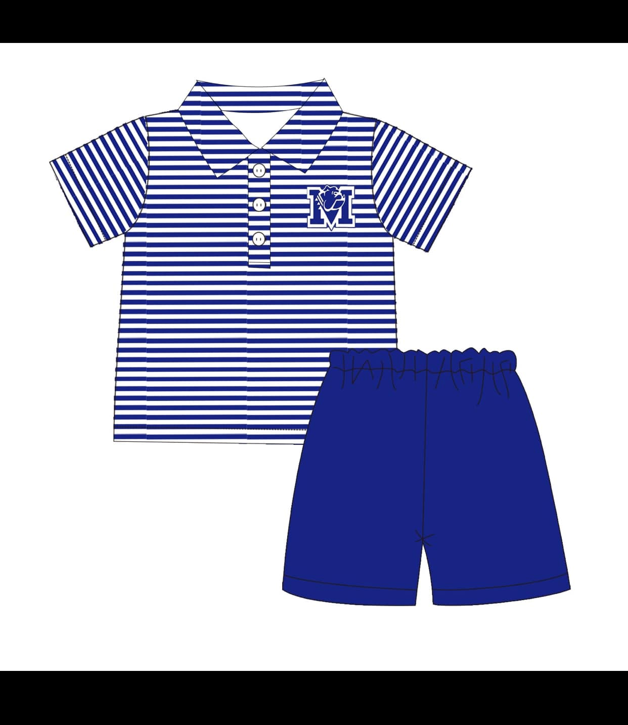 (Custom Design Preorder MOQ 5) Team's M Print Polo Top Blue Shorts Boys Summer Clothes Set