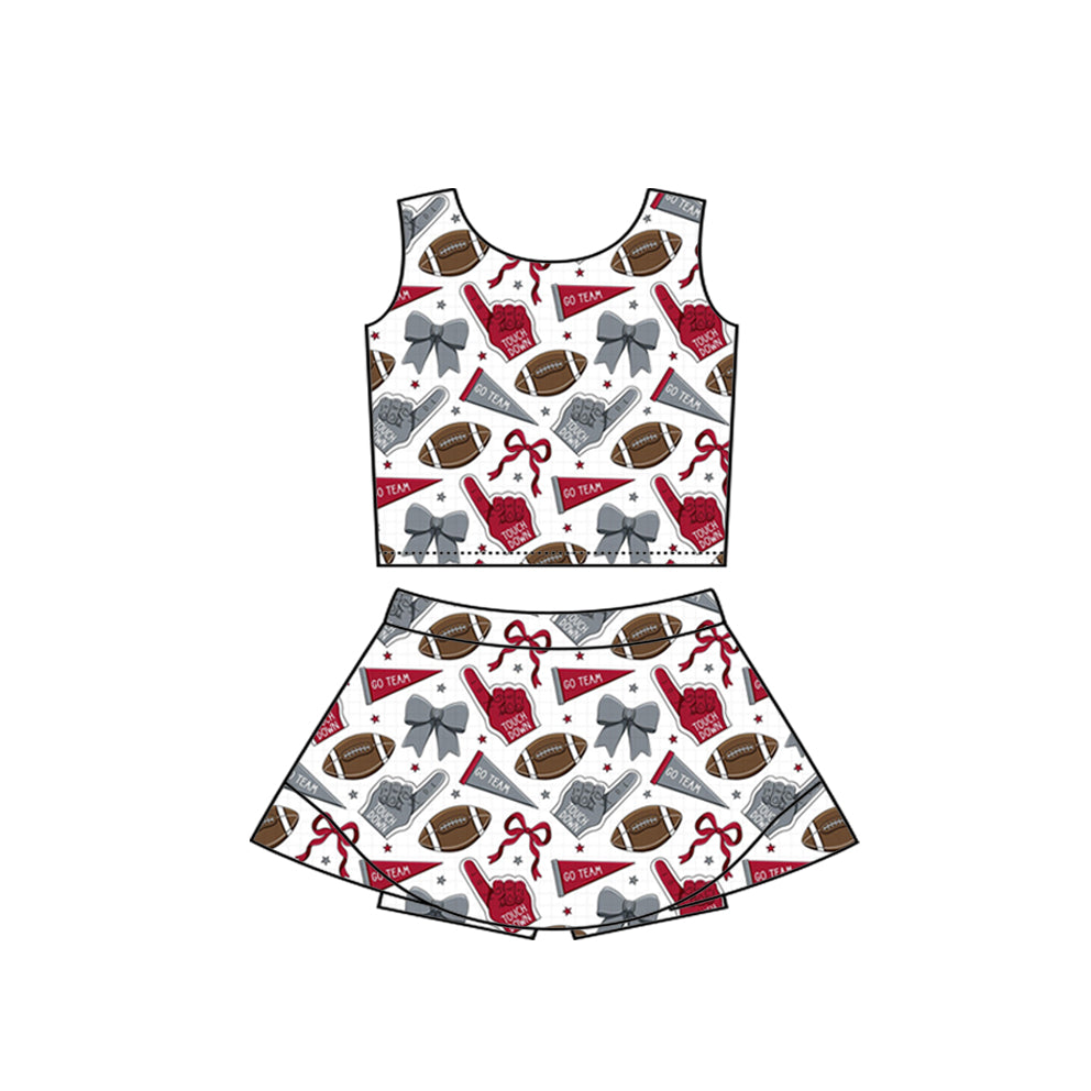 (Custom Design Preorder MOQ 5) Team's Cheer Bows Print Shorts Skirts Girls Summer Yoga Clothes Set