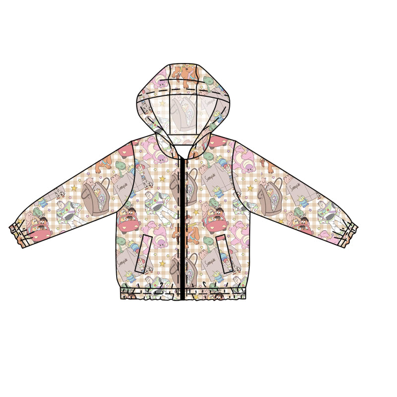 (Custom Design Preorder MOQ 5 ) Cartoon Toys Plaid Print Kids Hoodie Zipper Pockets Jackets Top