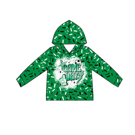 (Custom Design Preorder MOQ 5) Sprinkles Game Day Green Print Boys Long Sleeve Hoodie Top