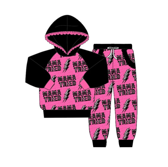 (Custom Design Preorder MOQ 5) MAMA TRIED Girls Fall Hoodie Clothes Set