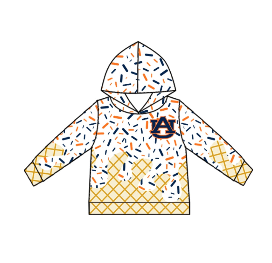 (Custom Design Preorder MOQ 5) Team's Auburn Sprinkles Print Kids Long Sleeve Hoodie Top