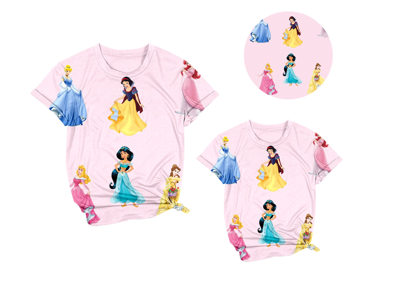 3.10(Custom Design Preorder MOQ 5 Each Design) Cartoon Princess Pink Print Short Sleeve Tee Shirts Top Mom and Me Matching Clothes