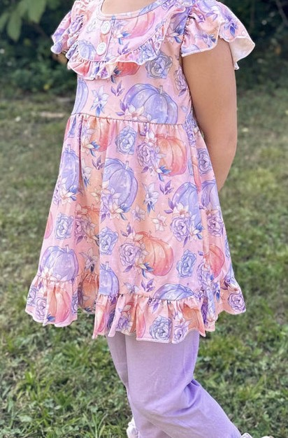 GSPO0616 Baby girls purple flowers fall punpkin outfits
