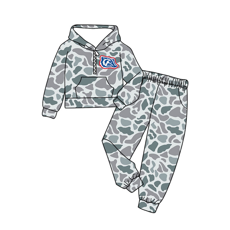 (Custom Design Preorder MOQ 5 Each Item)Team's Arkadelphia Badgers Camo Print Sibling Matching Clothes