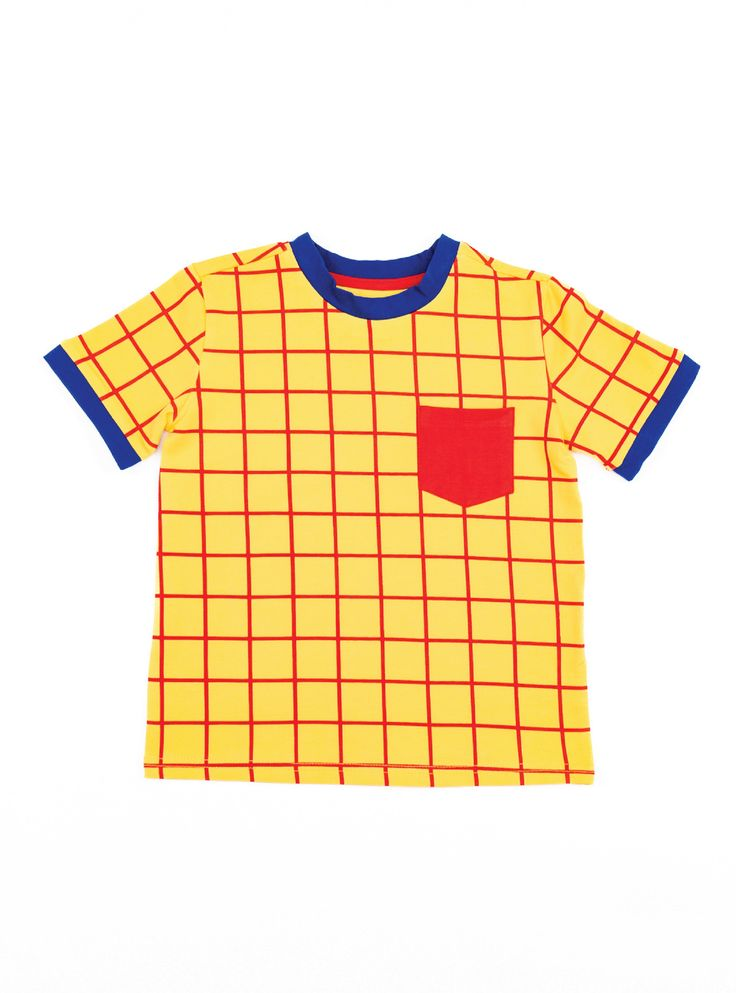 (Custom Design Preorder MOQ 5) Cartoon Yellow Plaid Print Pockets Boys Summer Tee Shirts Top