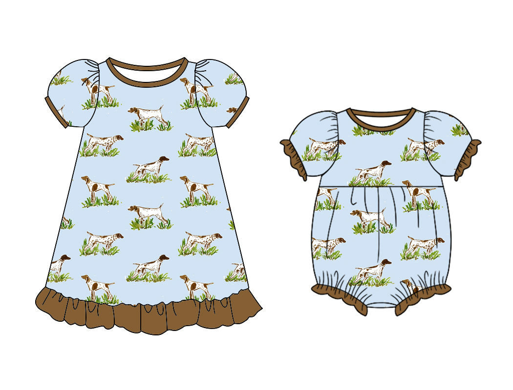 11.11(Custom Design Preorder MOQ 5 Each Design) Dog Print Girls Summer Matching Clothes Set Sisters Wear
