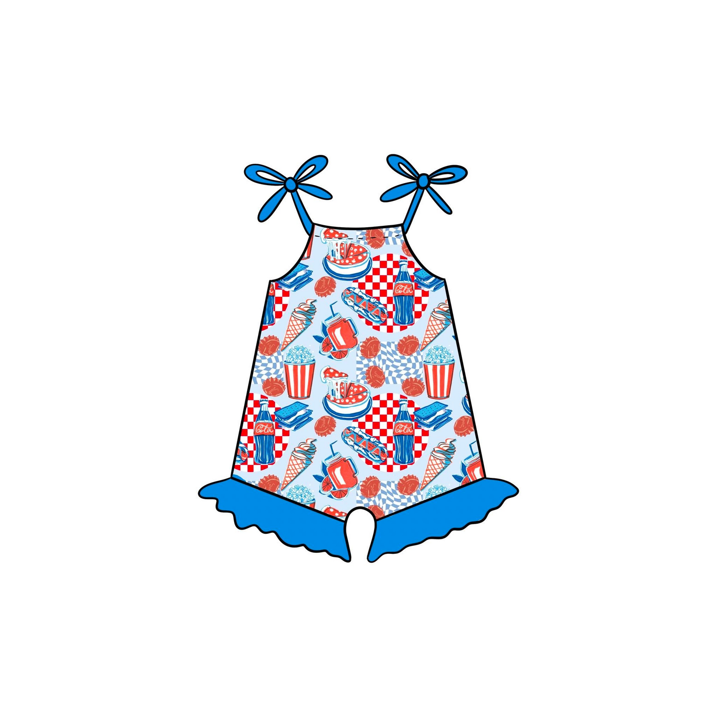 (Custom Design Preorder MOQ 5) Cake Drink Popsicle Print Baby Girls 4th of July Romper