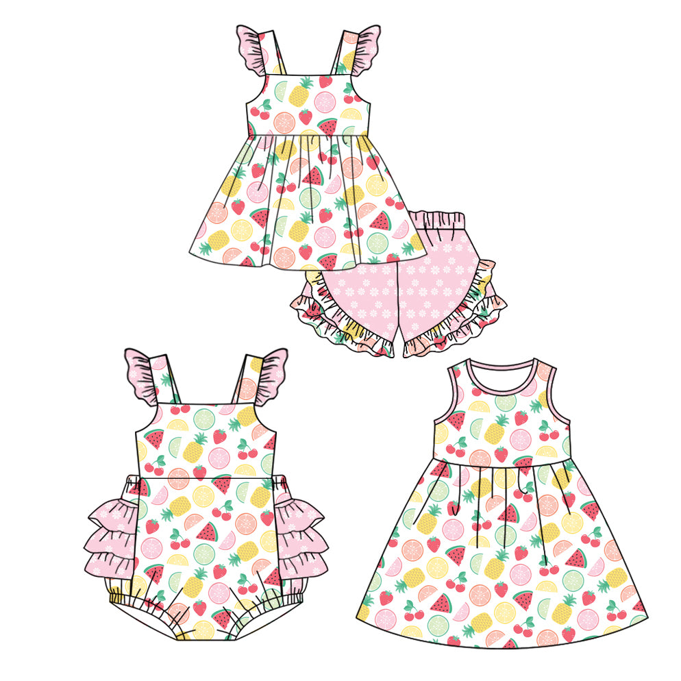 12.12(Custom Design Preorder MOQ 5 Each Design) Fruits Print Girls Summer Matching Clothes Sisters Wear