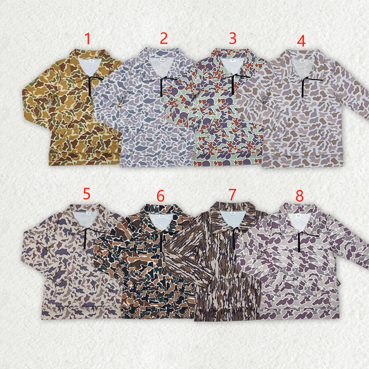 8 Colors Adult Camo Print Woman Fall Zipper Pullover Top