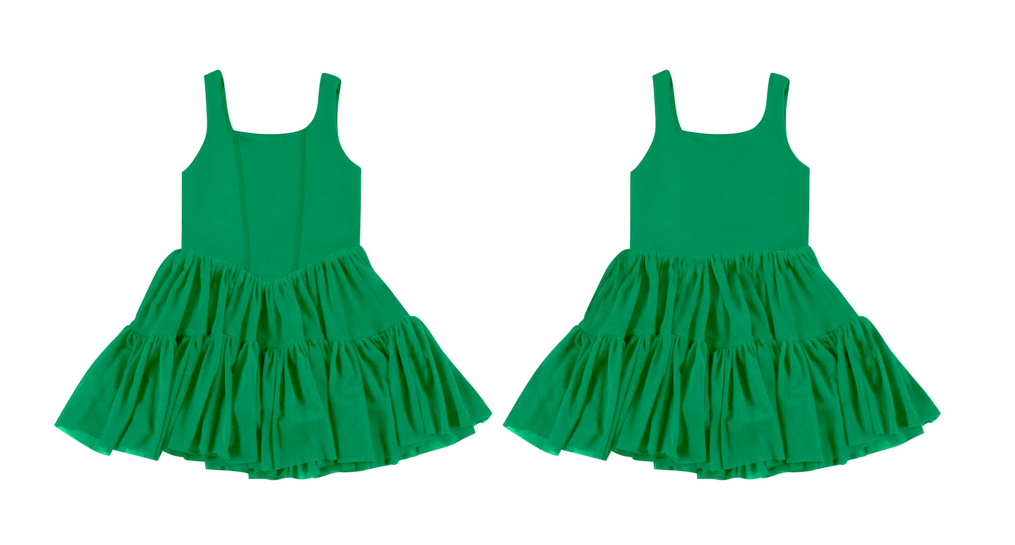 (Custom Design Preorder MOQ 5 ) Green Color Girls Sleeveless Knee Length Dress