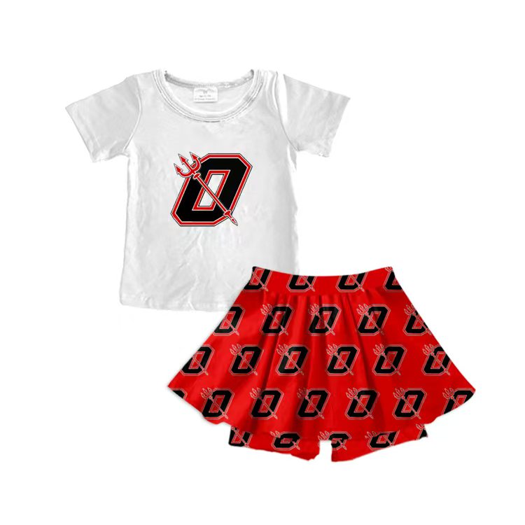 (Custom Design Preorder MOQ 5) Team's O Top Red Skirts Shorts Girls Summer Clothes Set