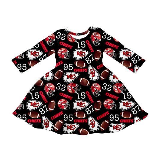 (Custom Design Preorder MOQ 5 ) Team's Chiefs KC Print Girls Fall Knee Length Dress