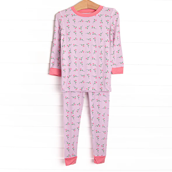 (Custom Design Preorder MOQ 5) Small Flowers Pink Print Girls Pajamas Clothes Set