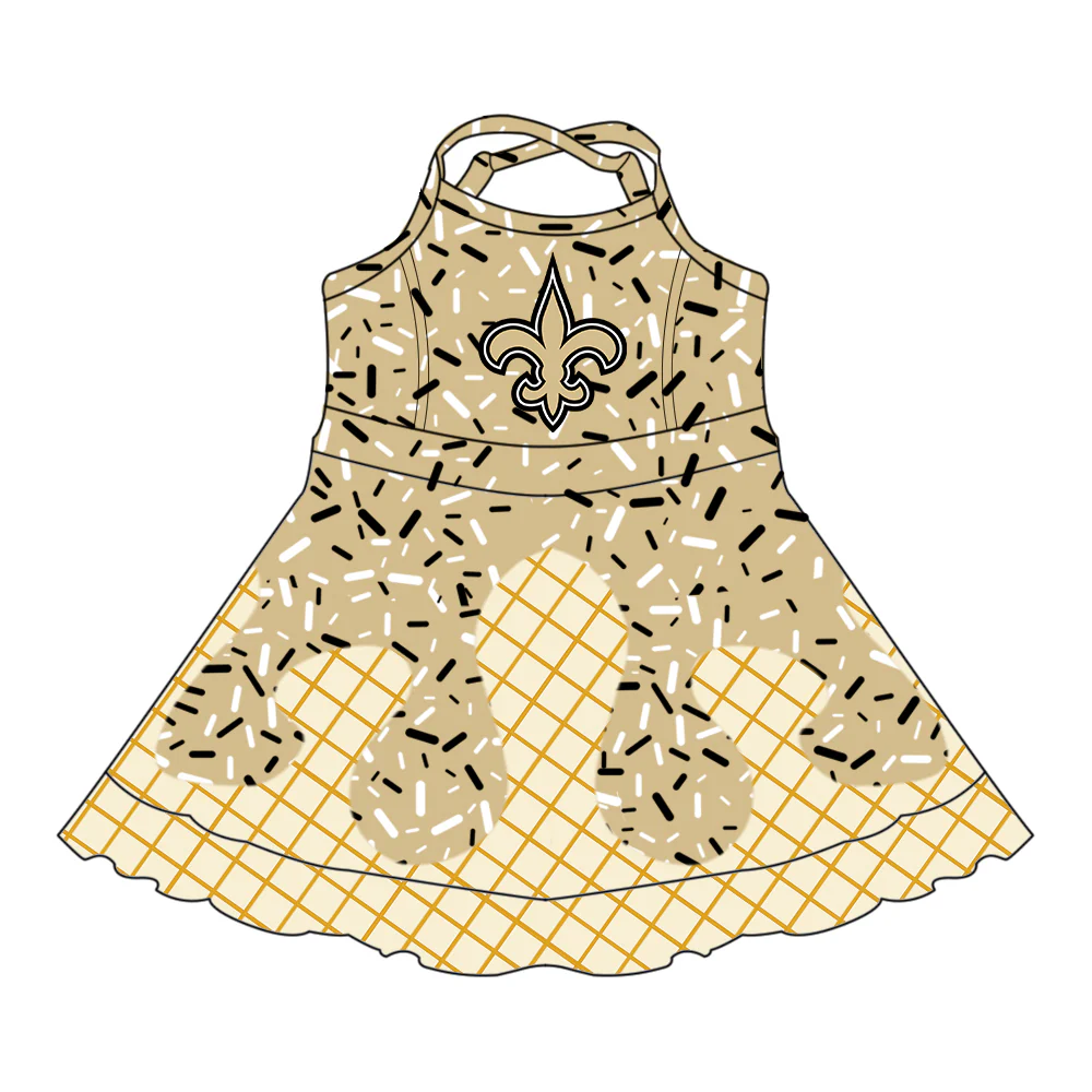 (Custom Design Preorder MOQ 5) Team's Anchor Sprinkles Gold Print Shorts Skirts Girls Summer Yoga Dress