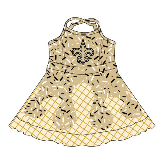 (Custom Design Preorder MOQ 5) Team's Anchor Sprinkles Gold Print Shorts Skirts Girls Summer Yoga Dress