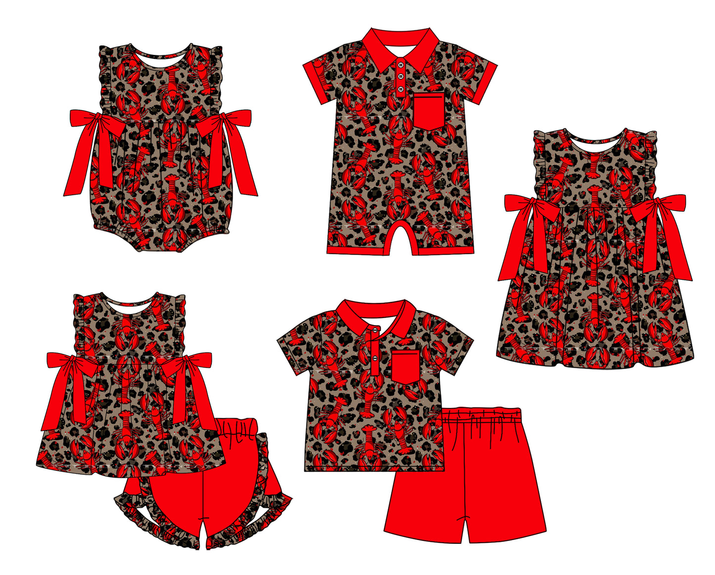 11.28(Custom Design Preorder MOQ 5 Each Design) Crayfish Leopard Print Kids Summer Matching Clothes Sibling Wear