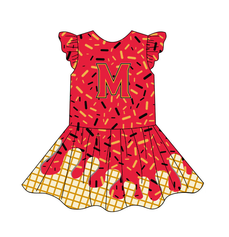(Custom Design Preorder MOQ 5) Team's M Red Sprinkles Print Girls Summer Knee Length Dress