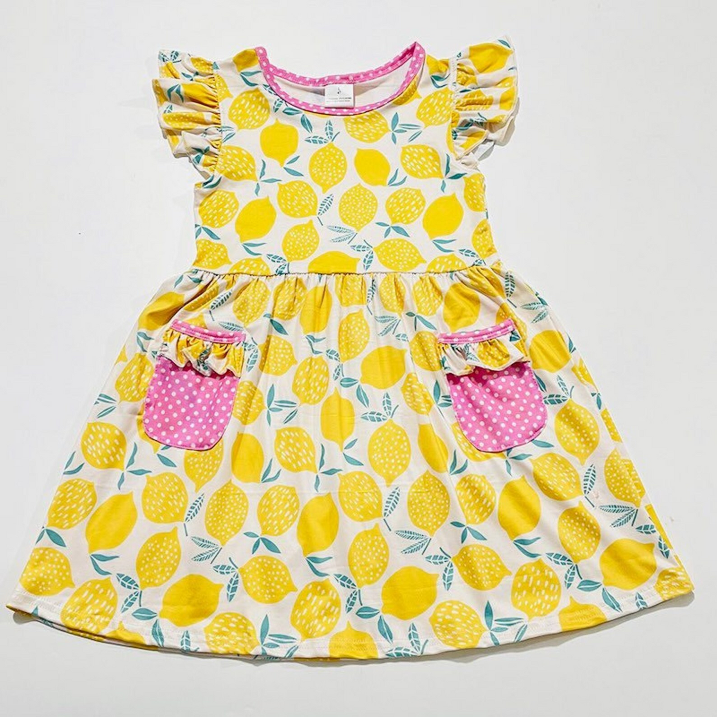 (Custom Design Preorder MOQ 5) Lemon Pockets Girls Knee Length Summer Dress