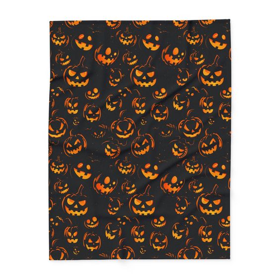 (Custom Design Preorder MOQ 5) Pumpkin Face Print Baby Halloween Blanket