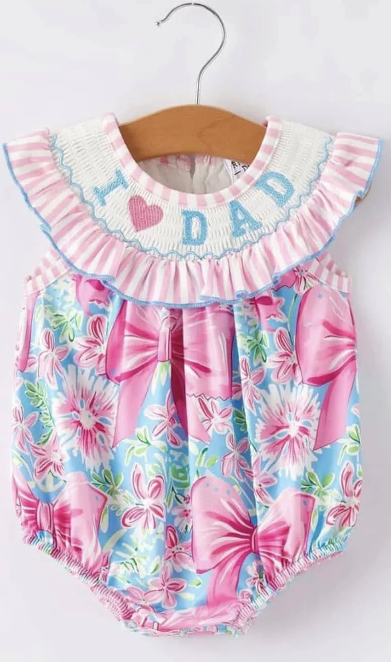 (Custom Design Preorder MOQ 5) I LOVE DAD Flowers Bows Print Baby Girls Summer Romper