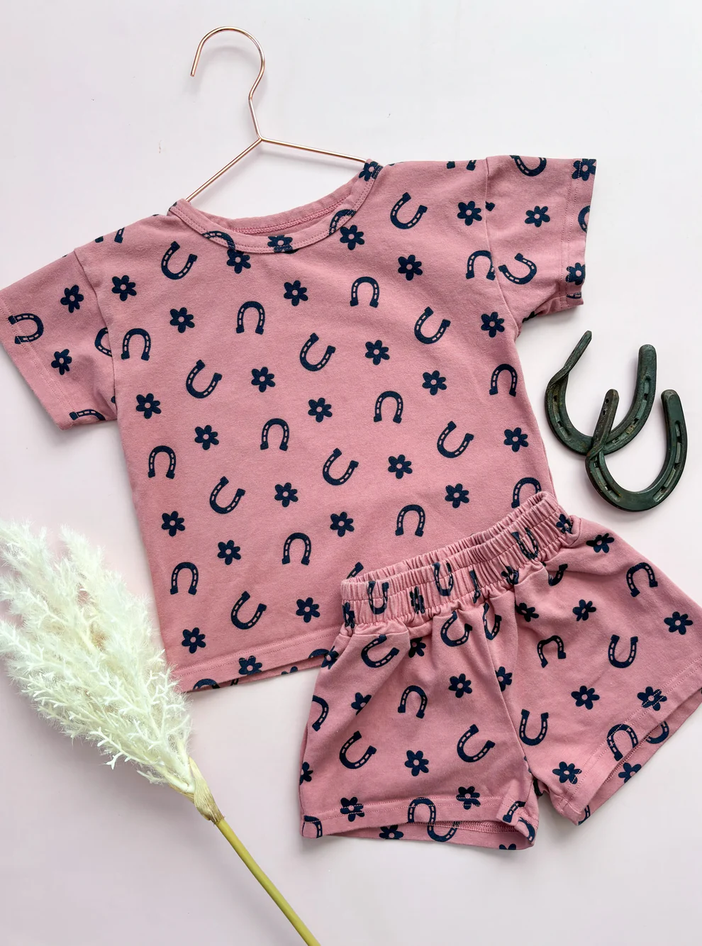 (Custom Design Preorder MOQ 5) Flowers Pink Print Girls Summer Western Clothes Set