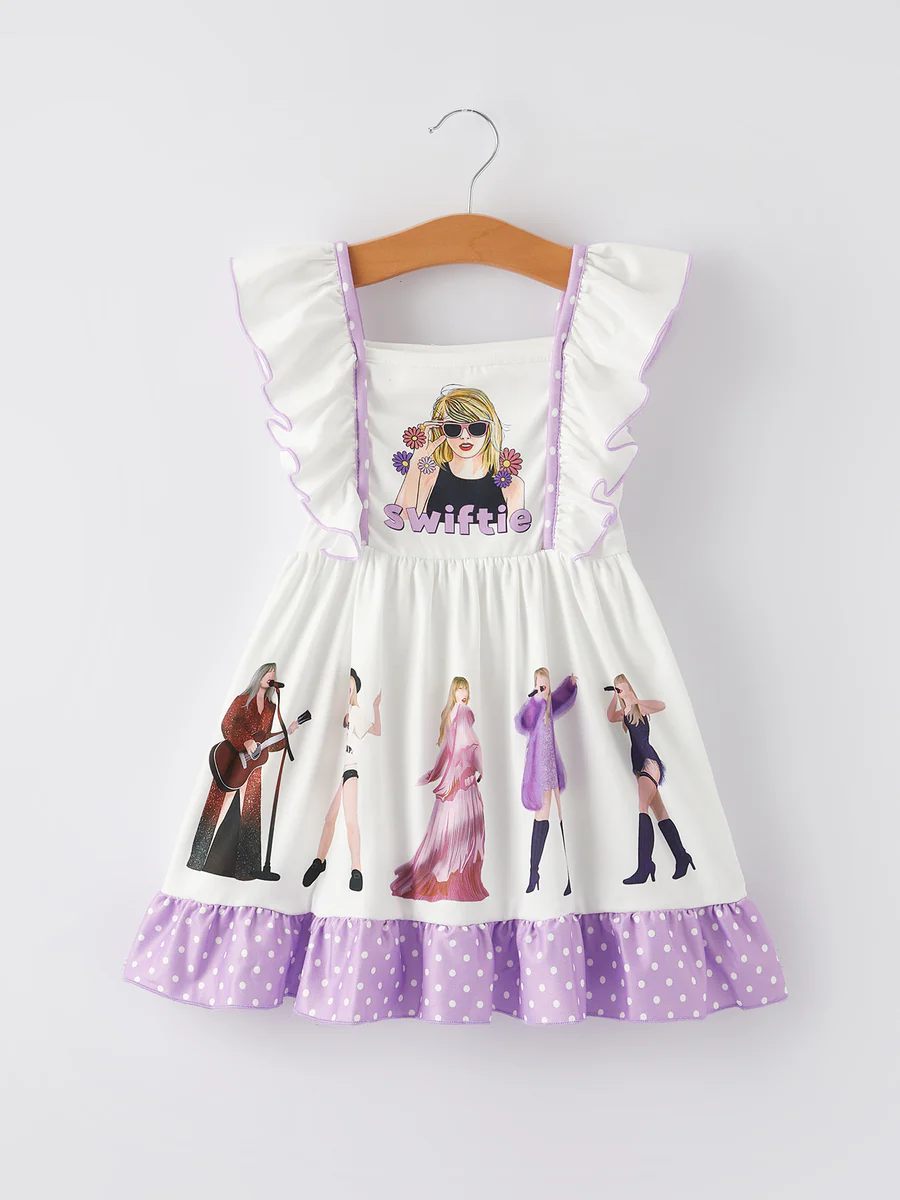 (Custom Design Preorder MOQ 5) Singer Swiftie Print Girls Knee Length Dress