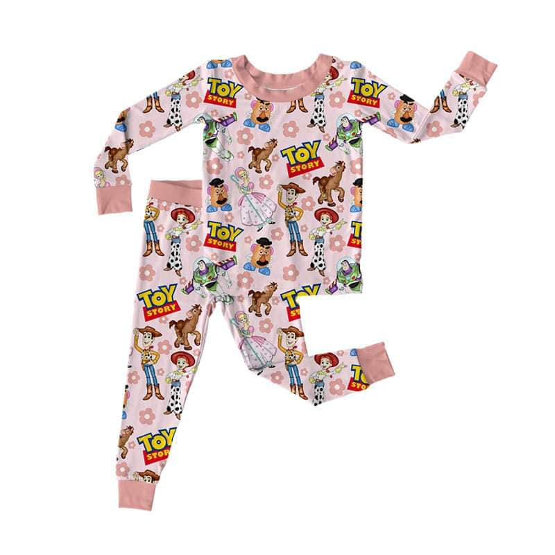 (Custom Design Preorder MOQ 5 ) Cartoon Toys Pink Print Girls Pajamas Clothes Set