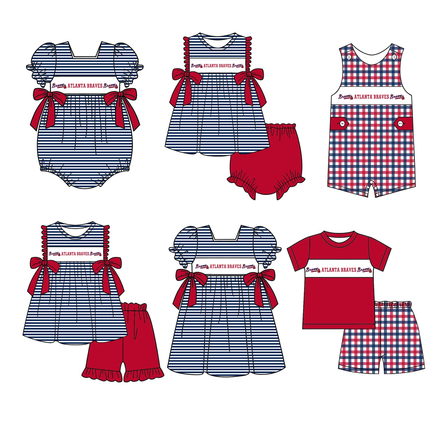 (Custom Design Preorder MOQ 5 Each Design) Team's Braves Print Kids Summer Matching Clothes Sibling Wear