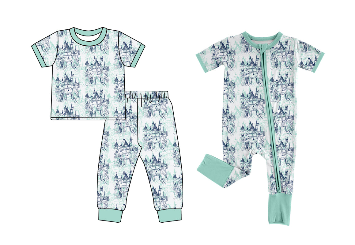 5.6(Custom Design Preorder MOQ 5 Each Design) Castle Print Kids Matching Clothes Sibling Wear