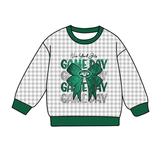 (Custom Design Preorder MOQ 5 Each Item) Team's GAME DAY Plaid Print Long Sleeve Tee Shirts Top Mom and Me Matching Clothes