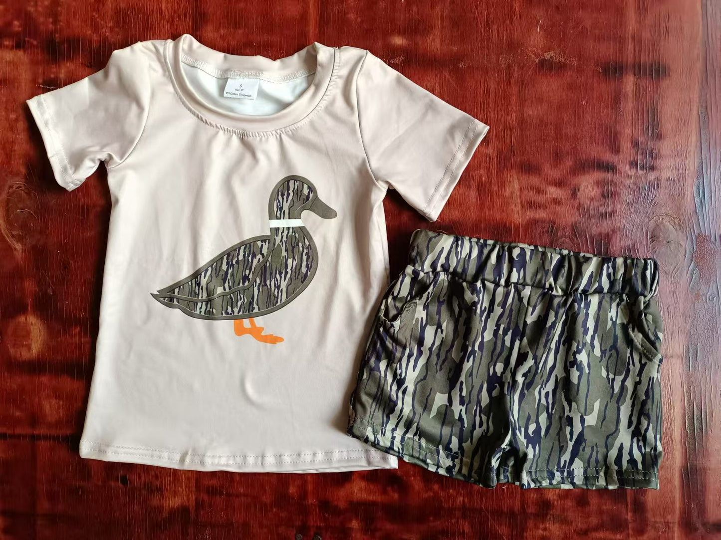 (Custom Design Preorder MOQ 3 ) Duck Top Camo Shorts Boys Summer Clothes Set