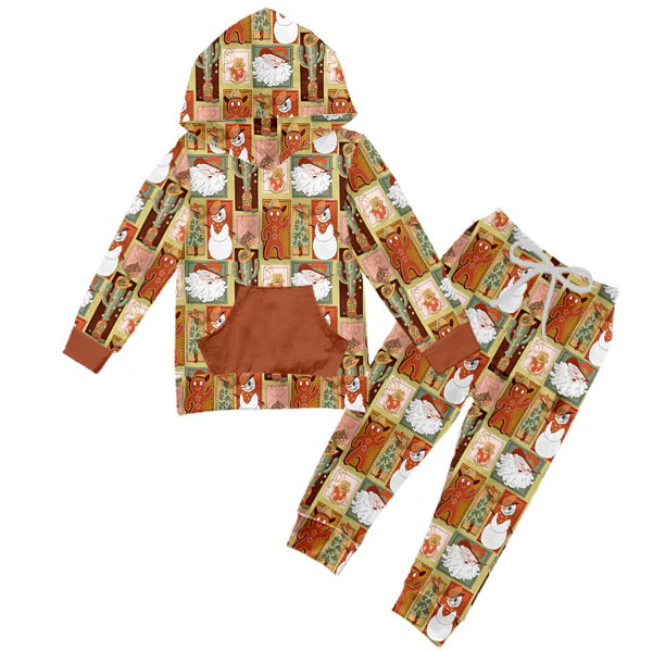 (Custom Design Preorder MOQ 5) Santa Gingerbread Hoodie Top Pants Girls Christmas Western Clothes Set