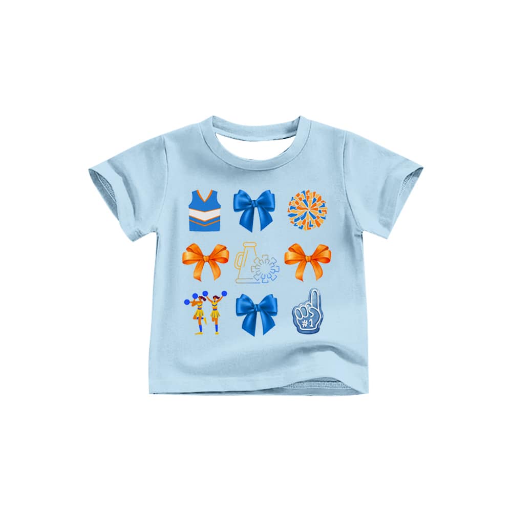 (Custom Design Preorder MOQ 5) D6-29 Cheer Blue Top Bell Jeans Girls Clothes Set