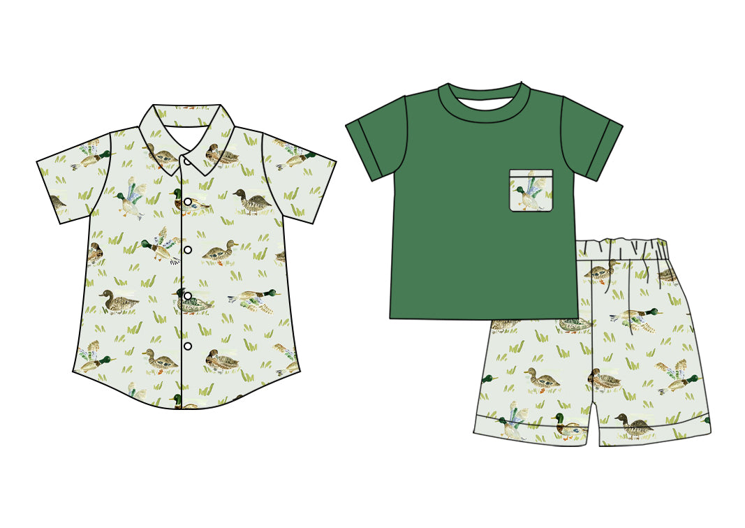 2.24(Custom Design Preorder MOQ 5 Each Design) Duck Green Print Boys Summer Matching Clothes Brothers Wear
