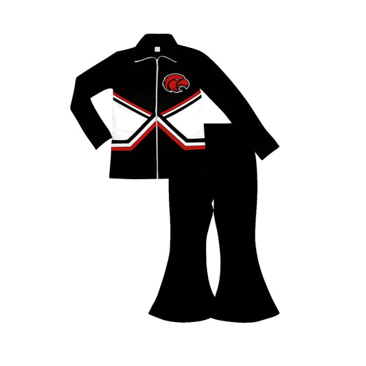 (Custom Design Preorder MOQ 5) Team's Eagle Black Zipper Top Bell Pants Girls Fall Clothes Sets