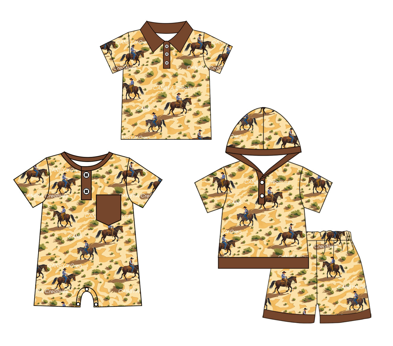 11.22(Custom Design Preorder MOQ 5 Each Design) Cowboy Print Boys Summer Western Matching Clothes Brothers Wear